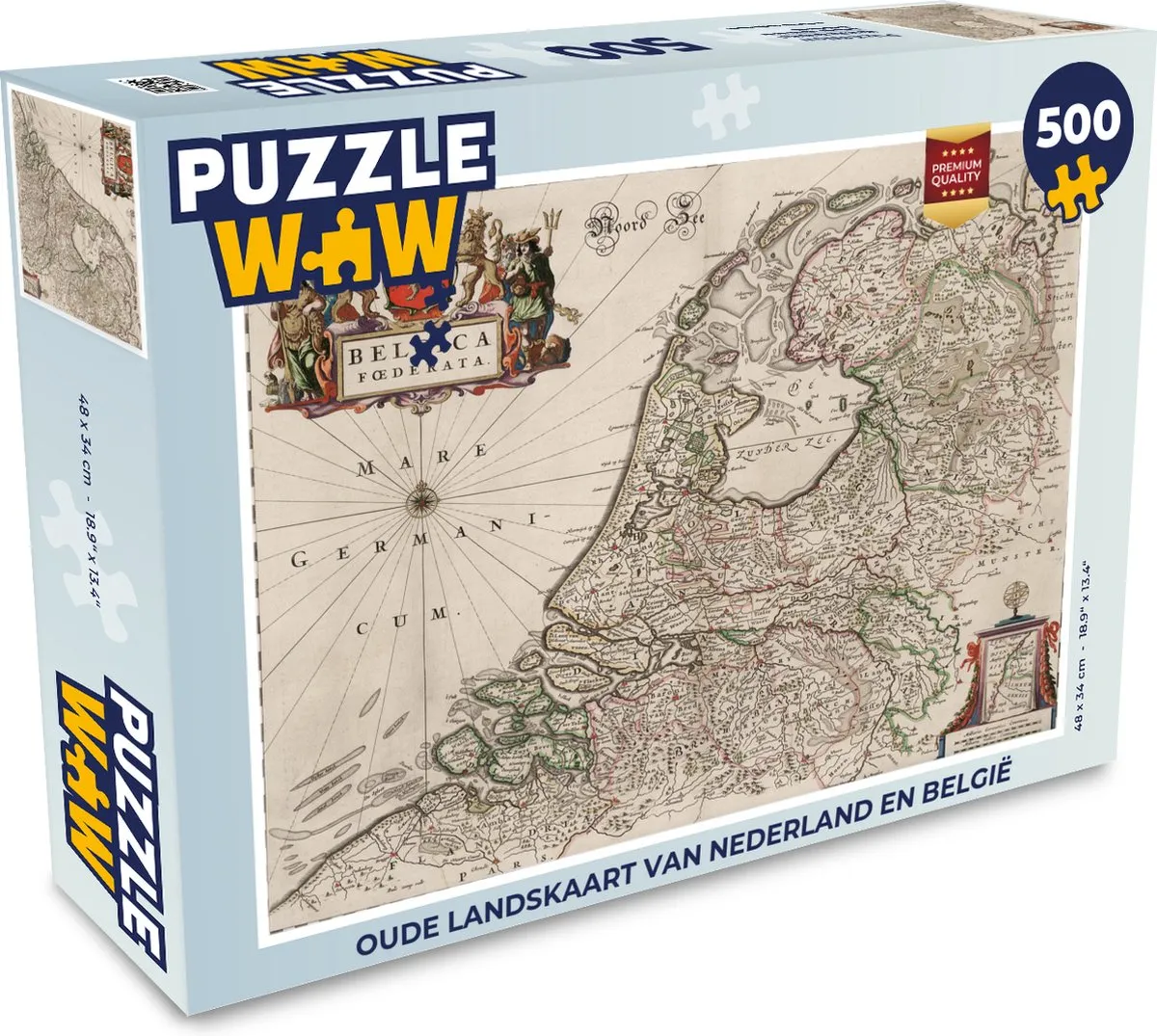 PuzzleWow Oude Landskaart Nederland & België Legpuzzel 500 Stuks