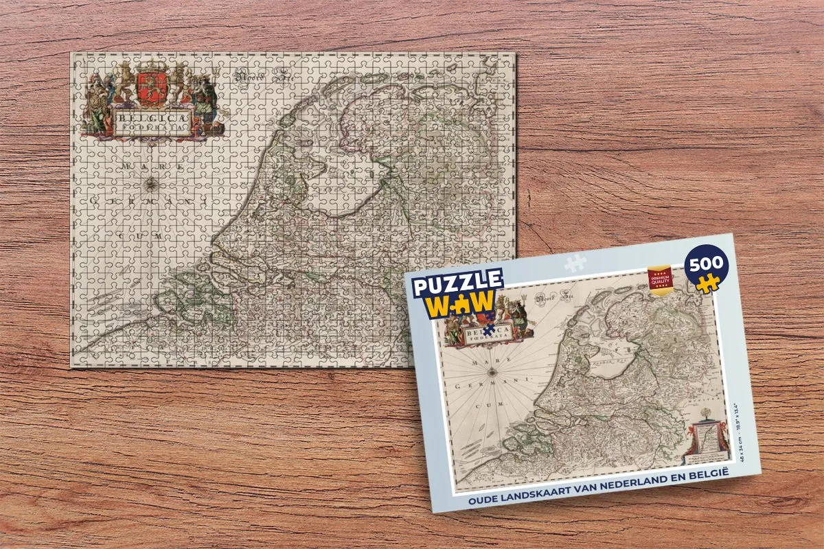 PuzzleWow Oude Landskaart Nederland & België Legpuzzel 500 Stuks - Multicolor