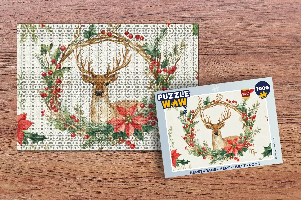 PuzzleWow Kerstkrans Hert 1000 Stuks - Rood