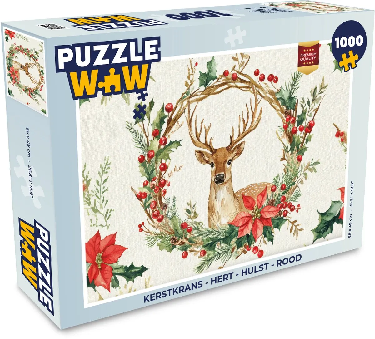 PuzzleWow Kerstkrans Hert 1000 Stuks - Rood