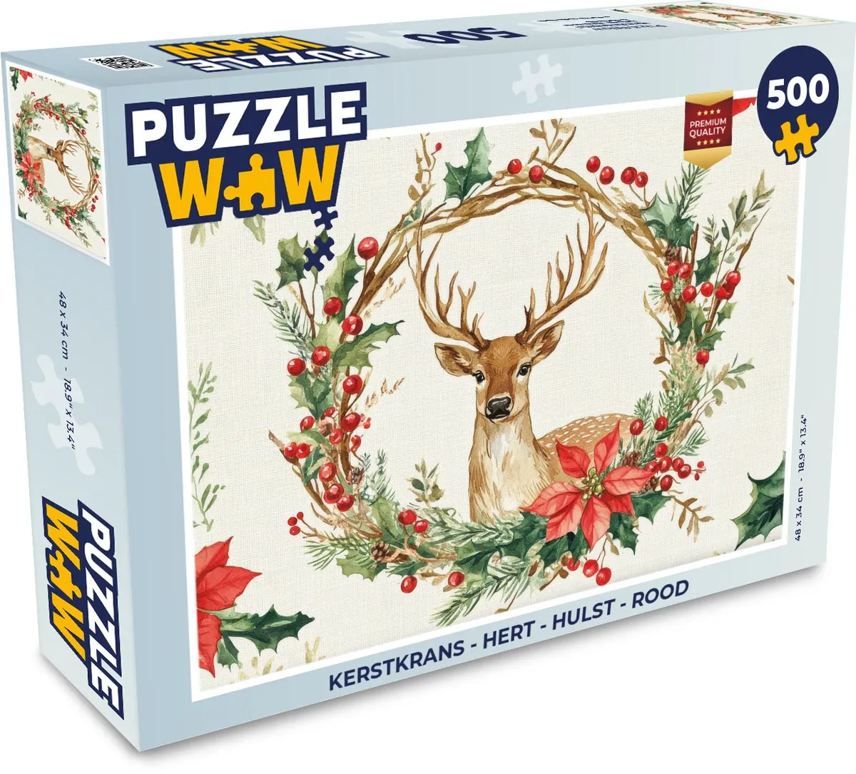 PuzzleWow Kerstkrans Hert 1000 Stuks - Rood
