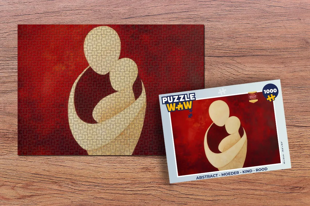 PuzzleWow Abstract Legpuzzel 1000 Stuks - Moeder & Kind - Rood