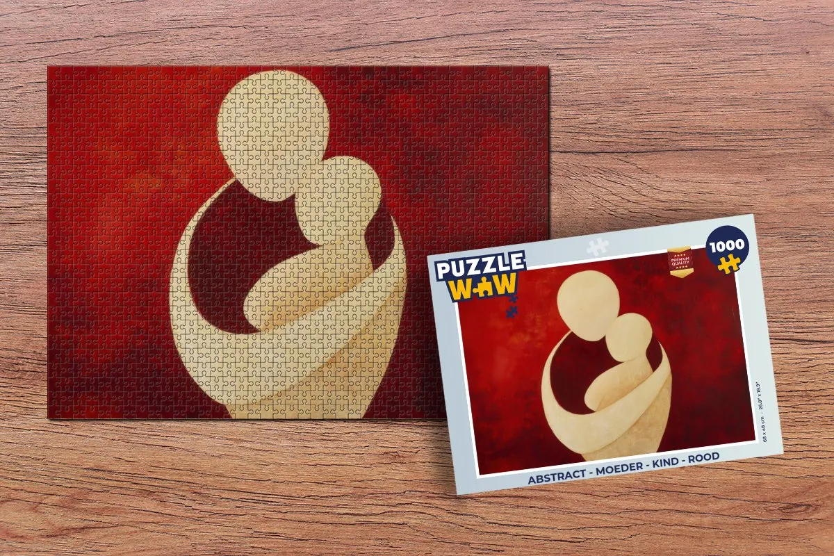PuzzleWow Abstract Legpuzzel 1000 Stuks - Moeder & Kind - Rood