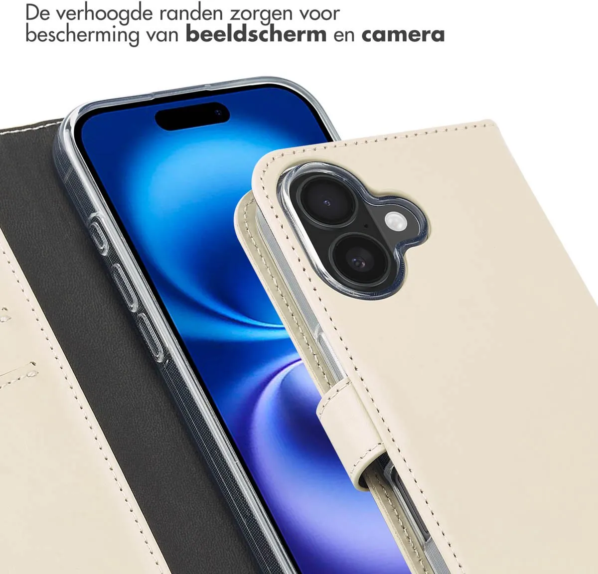 Selencia Hoesje iPhone 16 Echt Lederen Bookcase Greige