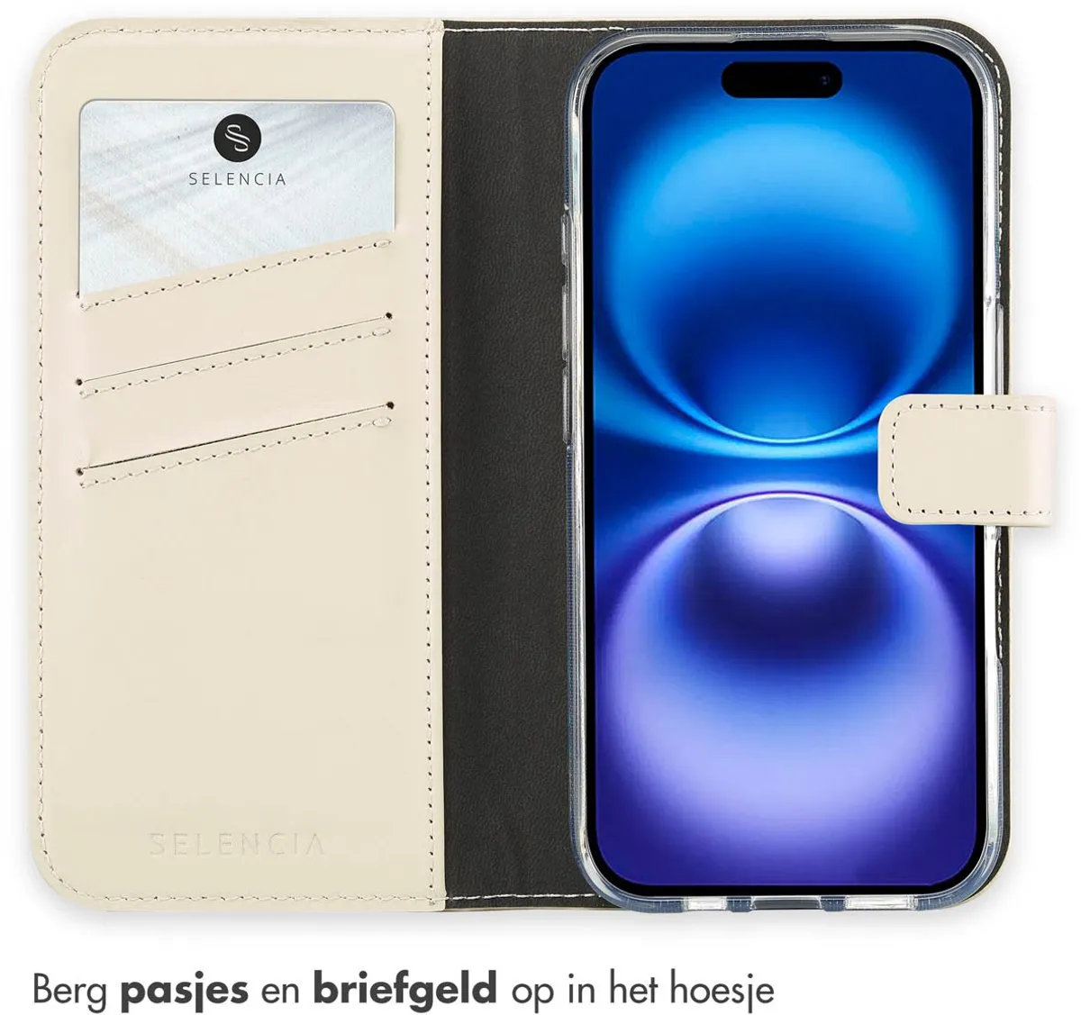 Selencia Hoesje iPhone 16 Echt Lederen Bookcase Greige