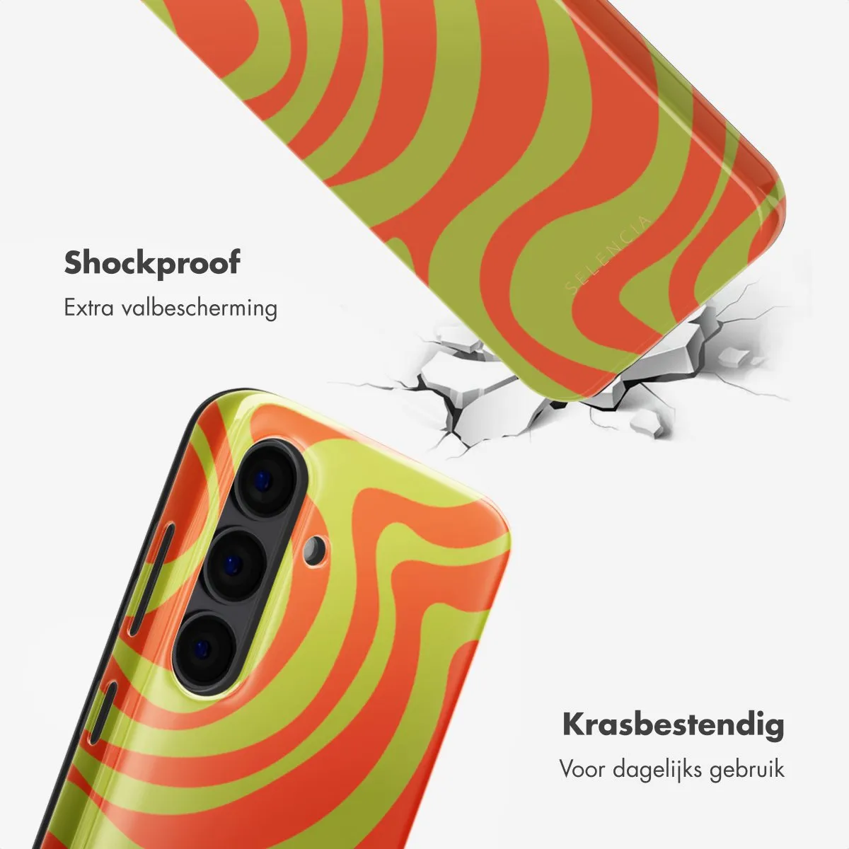 Selencia Hoesje Samsung Galaxy S24 Wavy Swirl Orange Fern