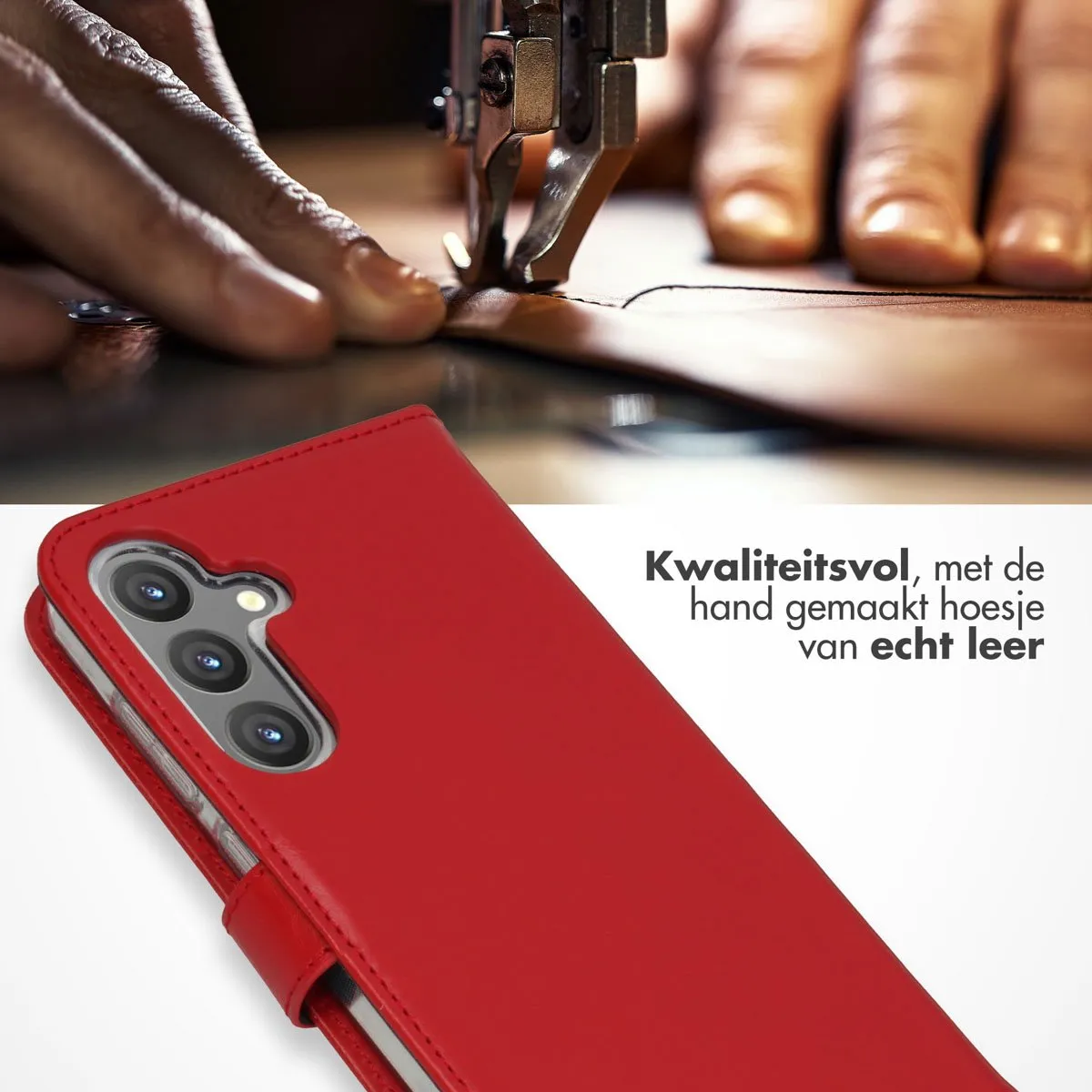 Selencia Hoesje Samsung Galaxy S24 Plus - Echt Lederen Bookcase Rood