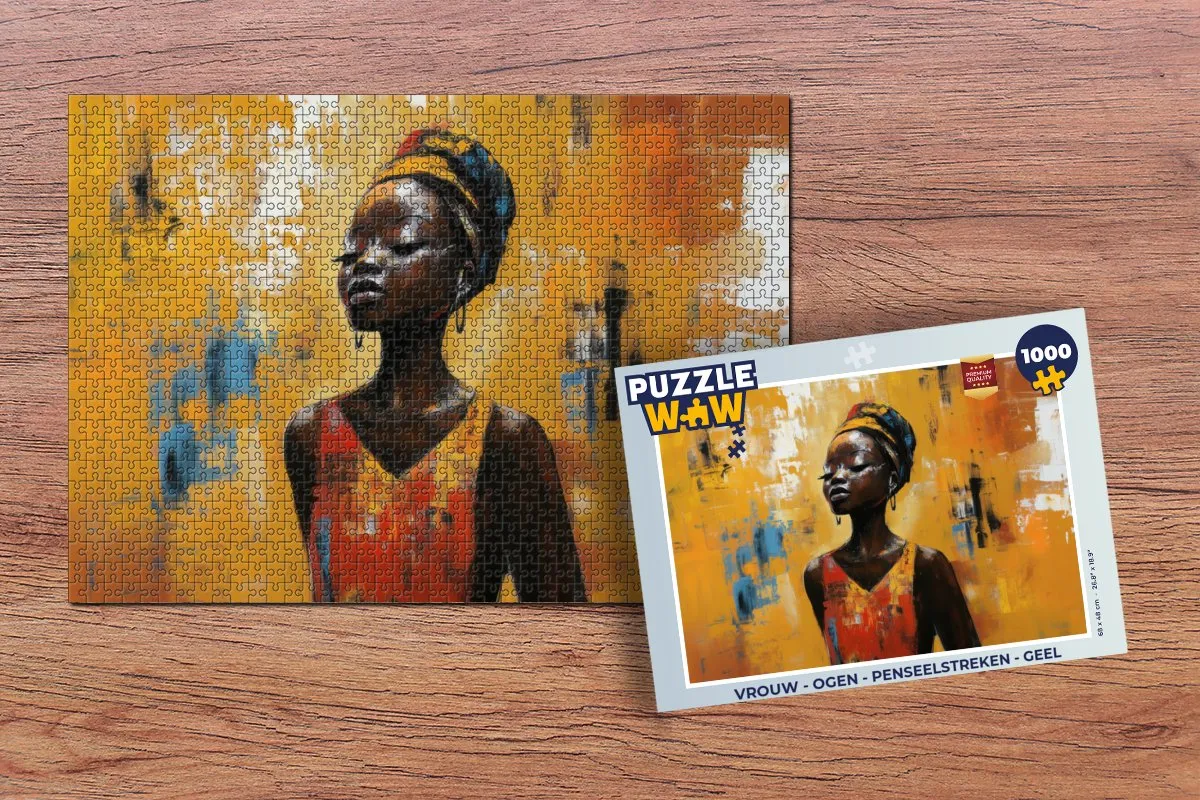 PuzzleWow Vrouw - Ogen - Penseelstreken Legpuzzel 1000 Stuks - Geel