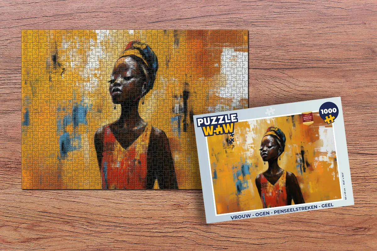 PuzzleWow Vrouw - Ogen - Penseelstreken Legpuzzel 1000 Stuks - Geel
