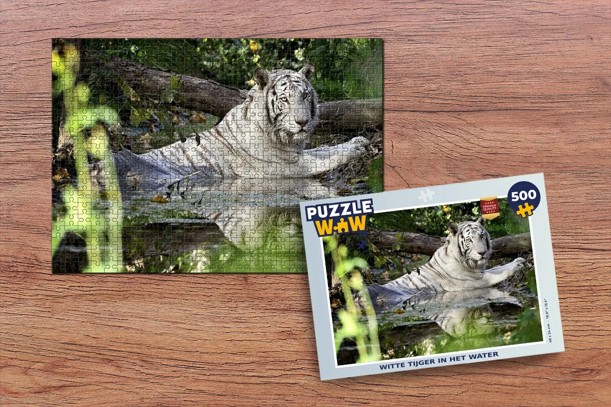 PuzzleWow Legpuzzel Witte Tijger in het Water 500 Stuks - Multicolor