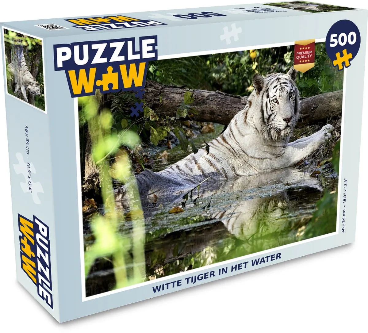 PuzzleWow Legpuzzel Witte Tijger in het Water 500 Stuks