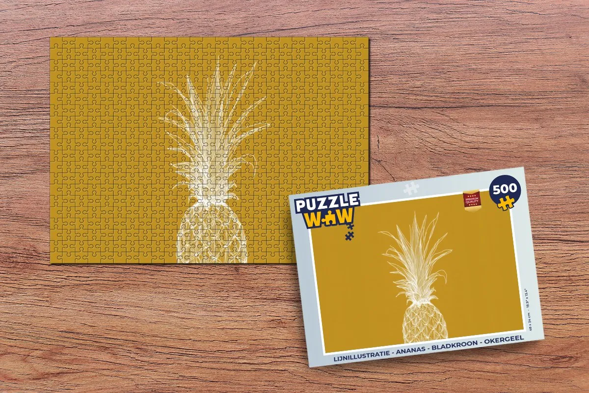 PuzzleWow Lijnillustratie Ananas Puzzel 500 Stuks - Okergeel