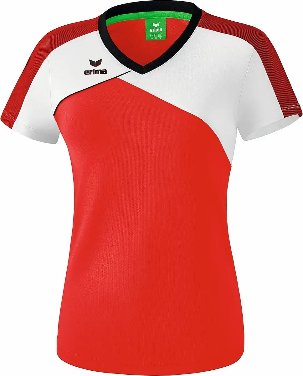 Erima Premium One 2.0 T-Shirt Dames Rood-Wit-Zwart Maat 38