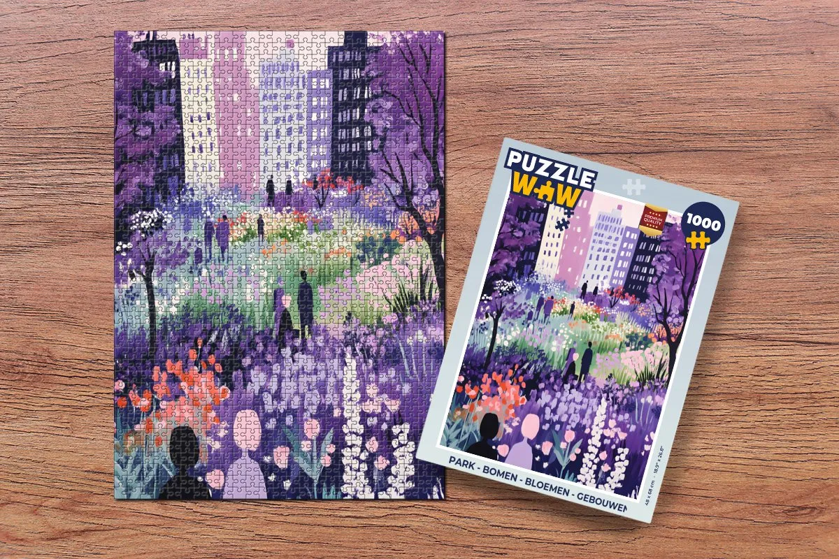 PuzzleWow Legpuzzel 1000 Stuks Park - Bomen - Gebouwen