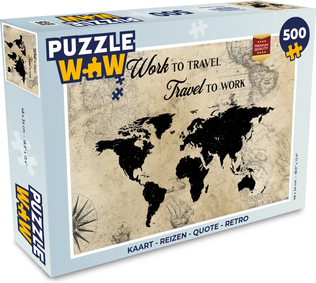 PuzzleWow Reizen Quote Retro Legpuzzel 500 Stuks