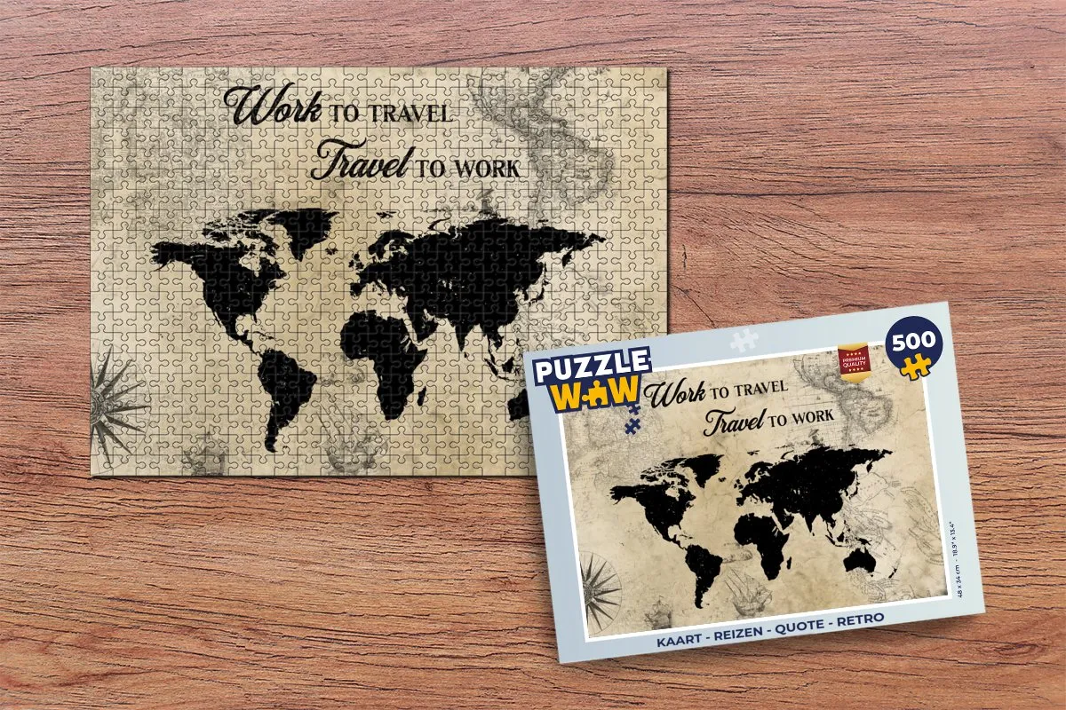 PuzzleWow Reizen Quote Retro Legpuzzel 500 Stuks - Multicolor