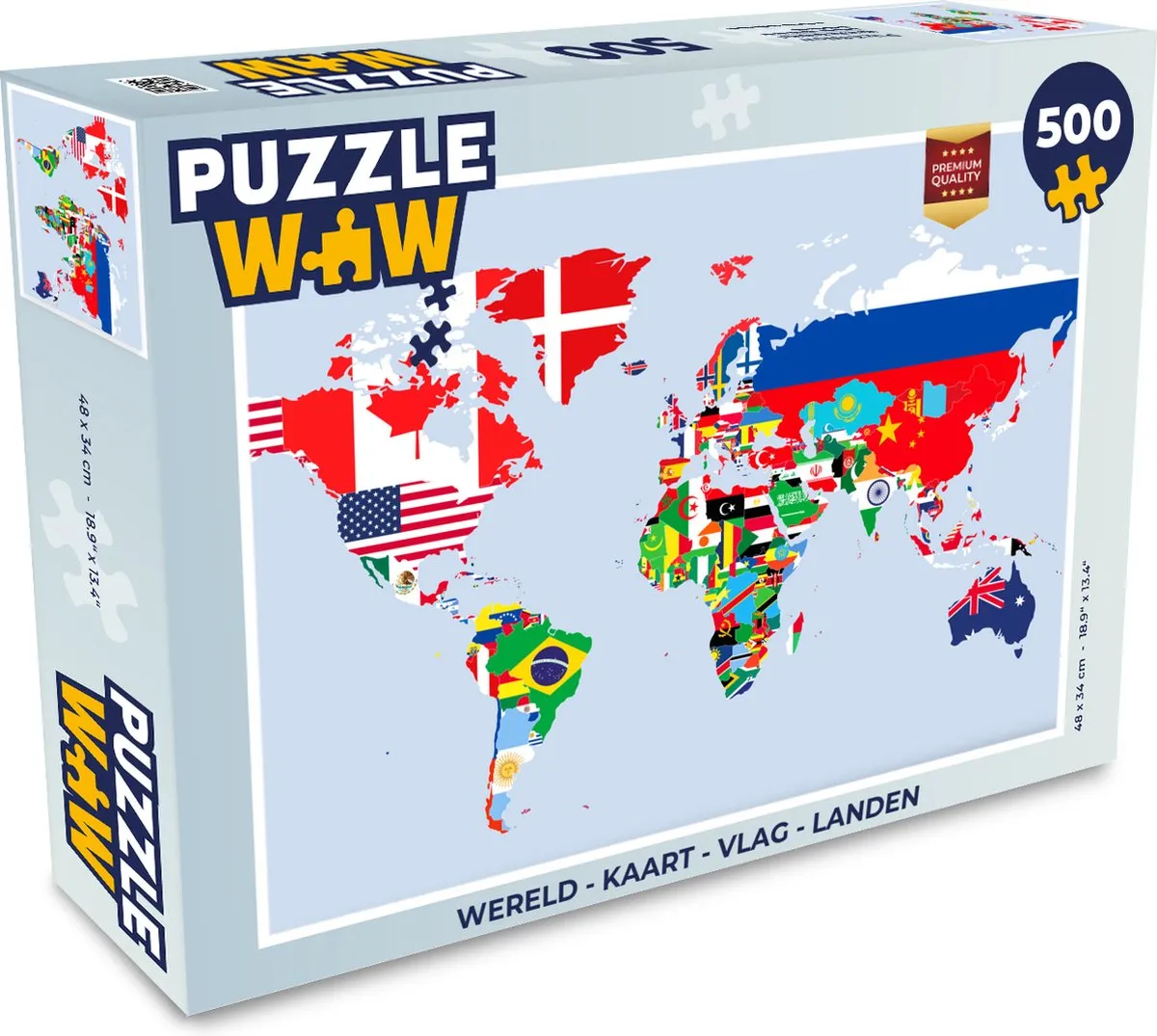 PuzzleWow Wereld Vlaggen Legpuzzel 500 Stuks