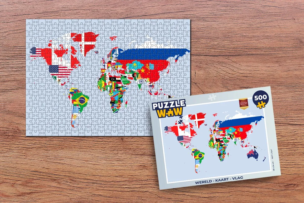 PuzzleWow Wereld Vlaggen Legpuzzel 500 Stuks - Multicolor