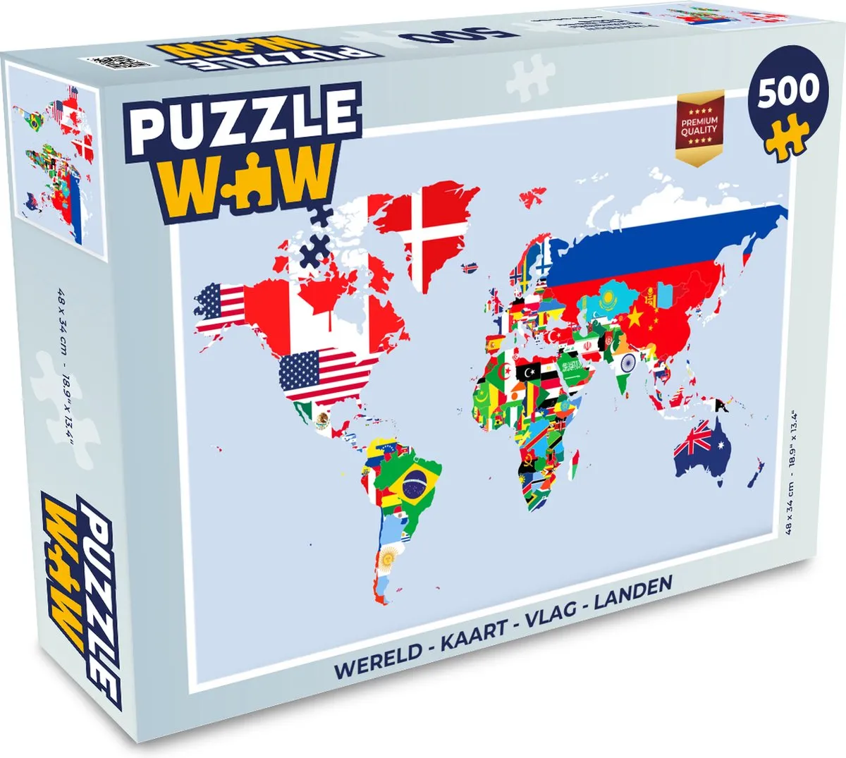PuzzleWow Wereld Vlaggen Legpuzzel 500 Stuks - Multicolor