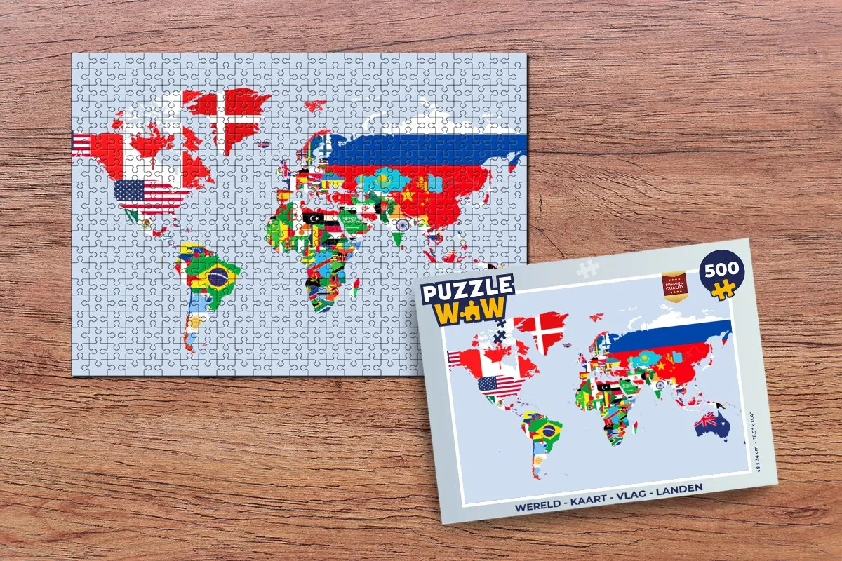 PuzzleWow Wereld Vlaggen Legpuzzel 500 Stuks - Multicolor
