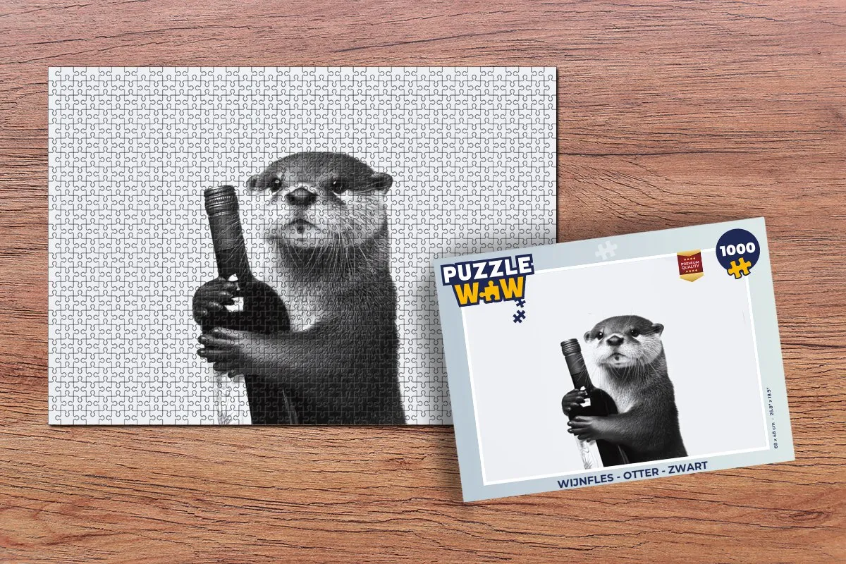 PuzzleWow Wijnfles Otter Legpuzzel 1000 Stuks - Zwart