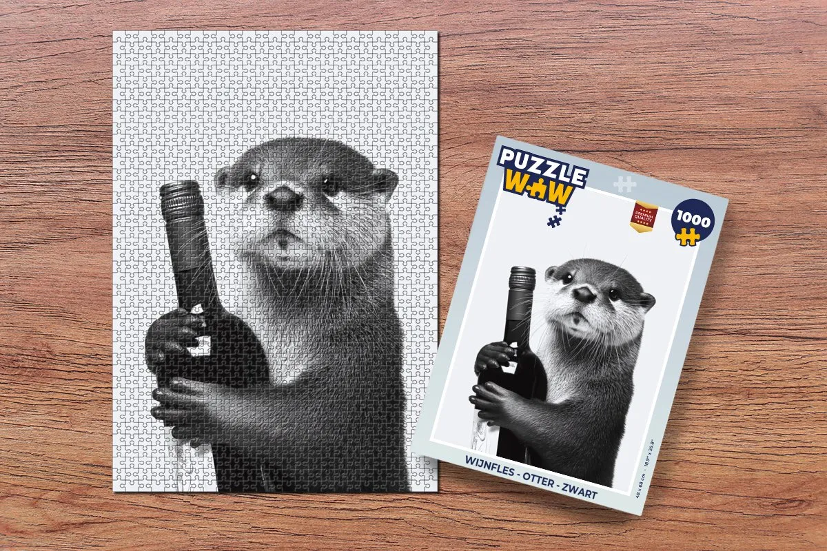PuzzleWow Wijnfles Otter Legpuzzel 1000 Stuks - Zwart