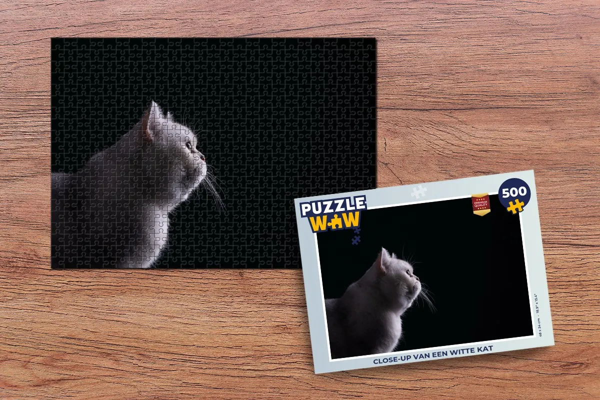 PuzzleWow Legpuzzel Close-up Witte Kat 500 Stuks - Multicolor