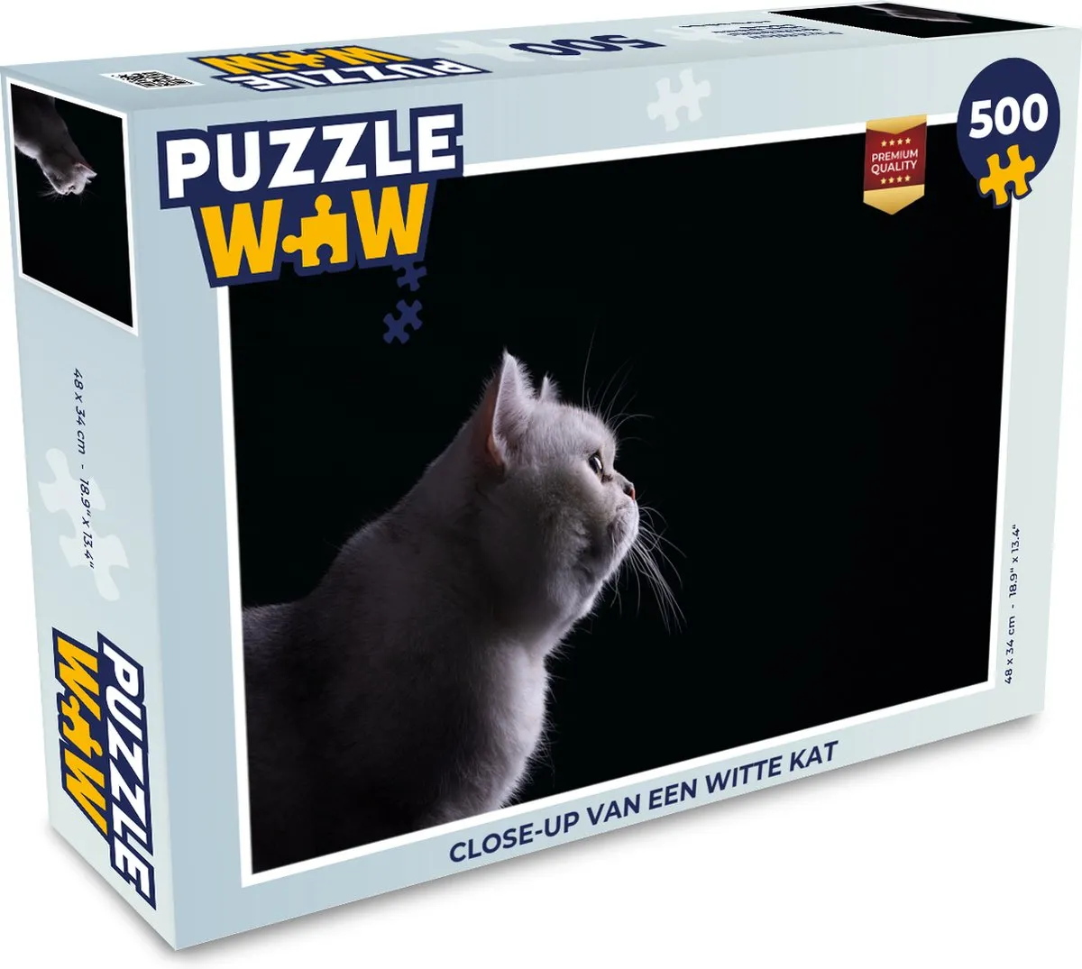 PuzzleWow Legpuzzel Close-up Witte Kat 500 Stuks