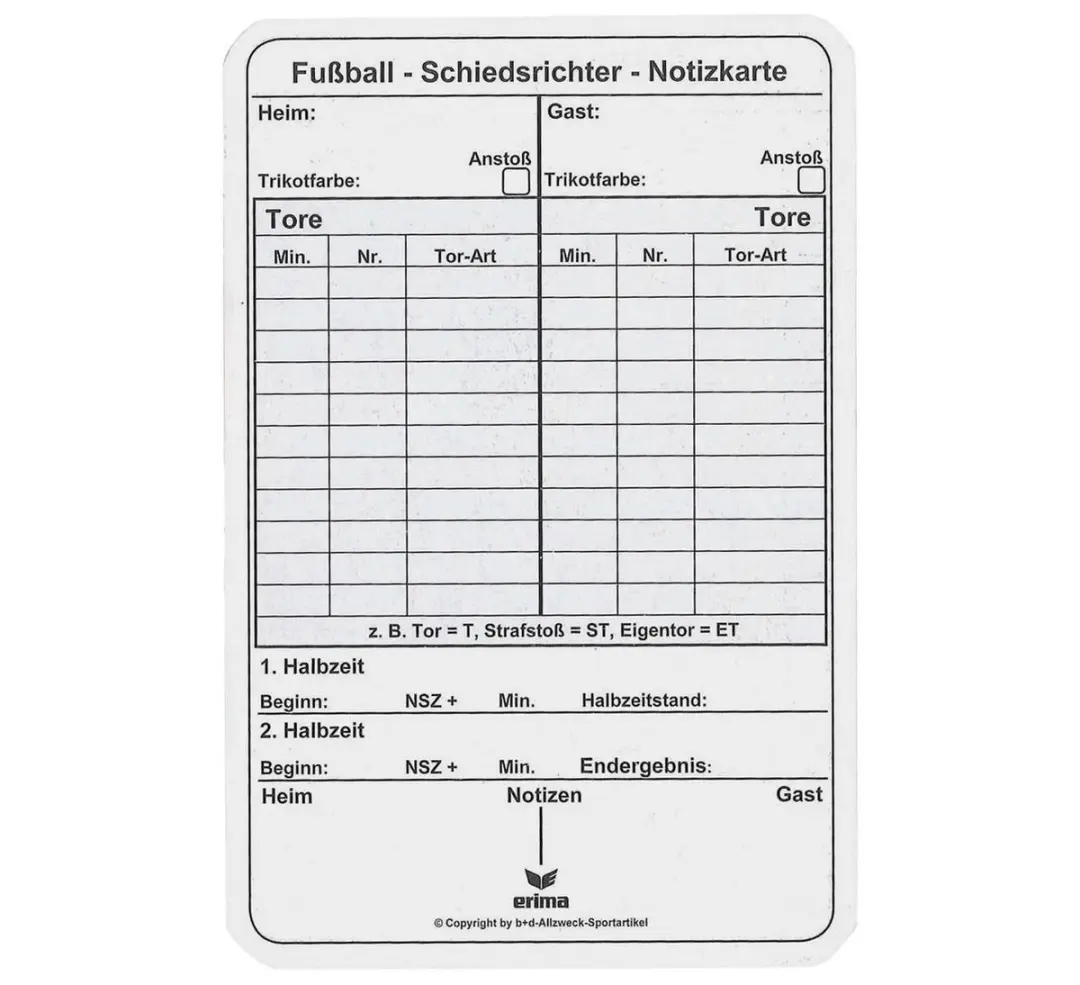 Erima Scheidsrechterset Notitiekaarten - 50 Stuks Wit