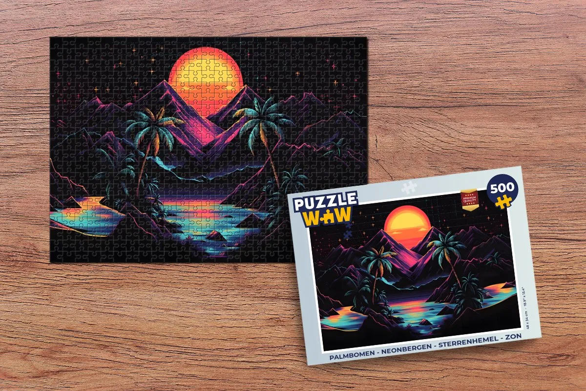 PuzzleWow Neonbergen Legpuzzel 500 Stuks - Palmbomen/Zon