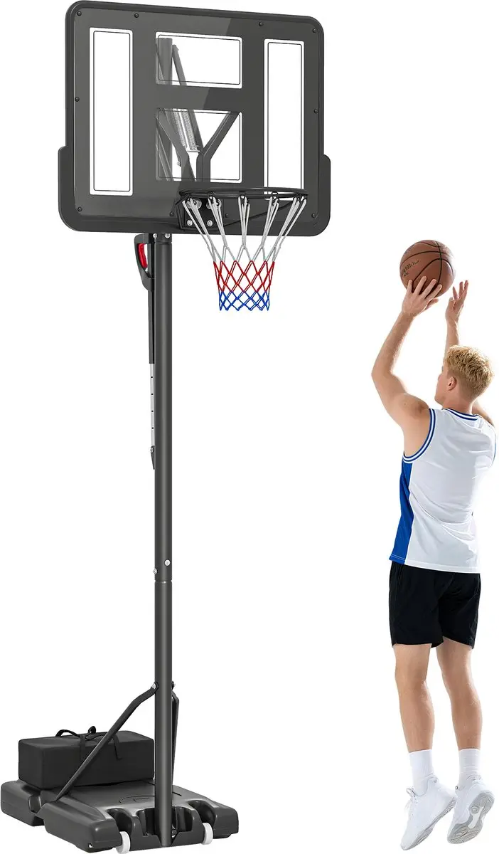 SPORTNOW-Basketballkorb-Stahl, Kunststoff-110L x 75B x 300-370H cm-Schwarz