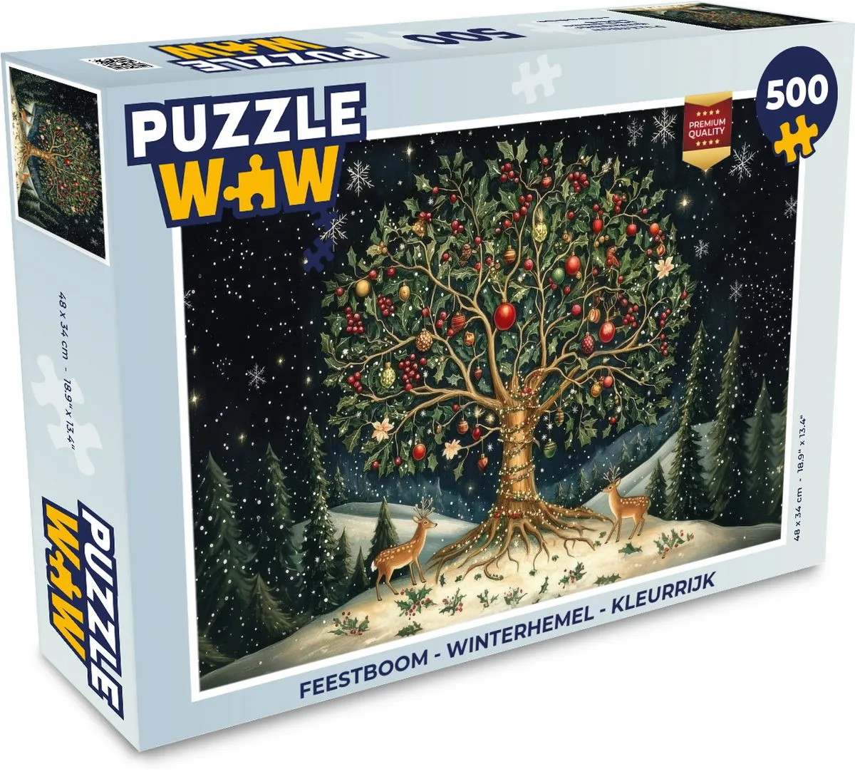 PuzzleWow Feestboom Winterhemel Puzzel 500 Stuks
