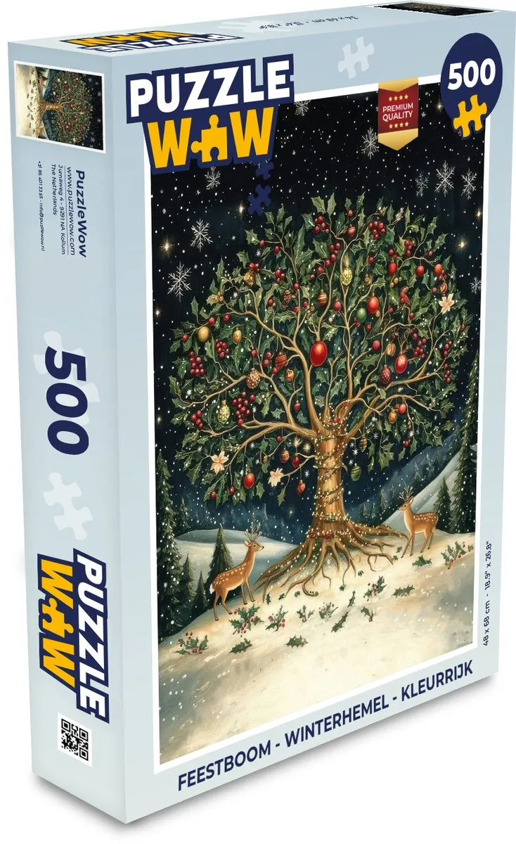 PuzzleWow Feestboom Winterhemel Puzzel 500 Stuks - Kleurrijk