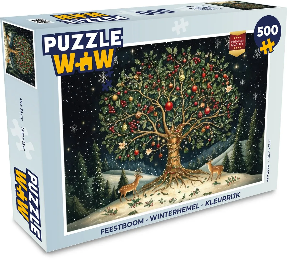 PuzzleWow Feestboom Winterhemel Puzzel 500 Stuks - Kleurrijk