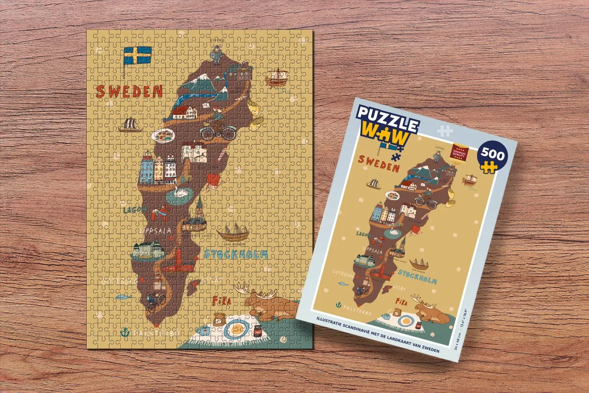 PuzzleWow Scandinavië Zweden Puzzel 500 Stuks - Multicolor