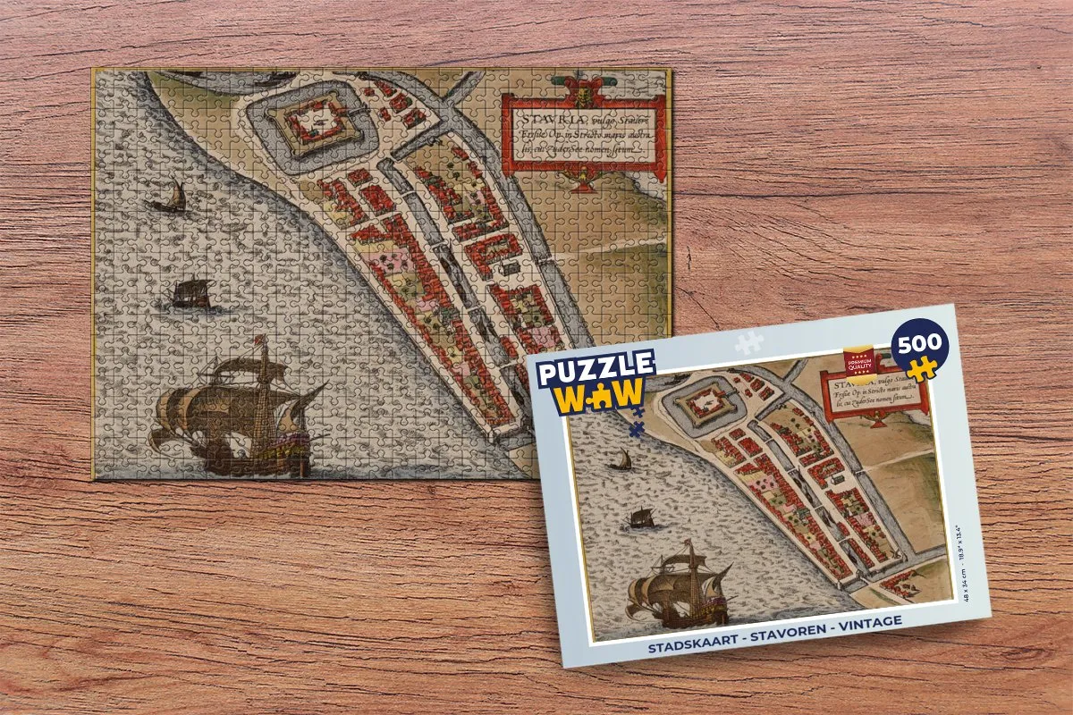 PuzzleWow Stadskaart Stavoren Vintage Legpuzzel 500 Stuks - Multicolor