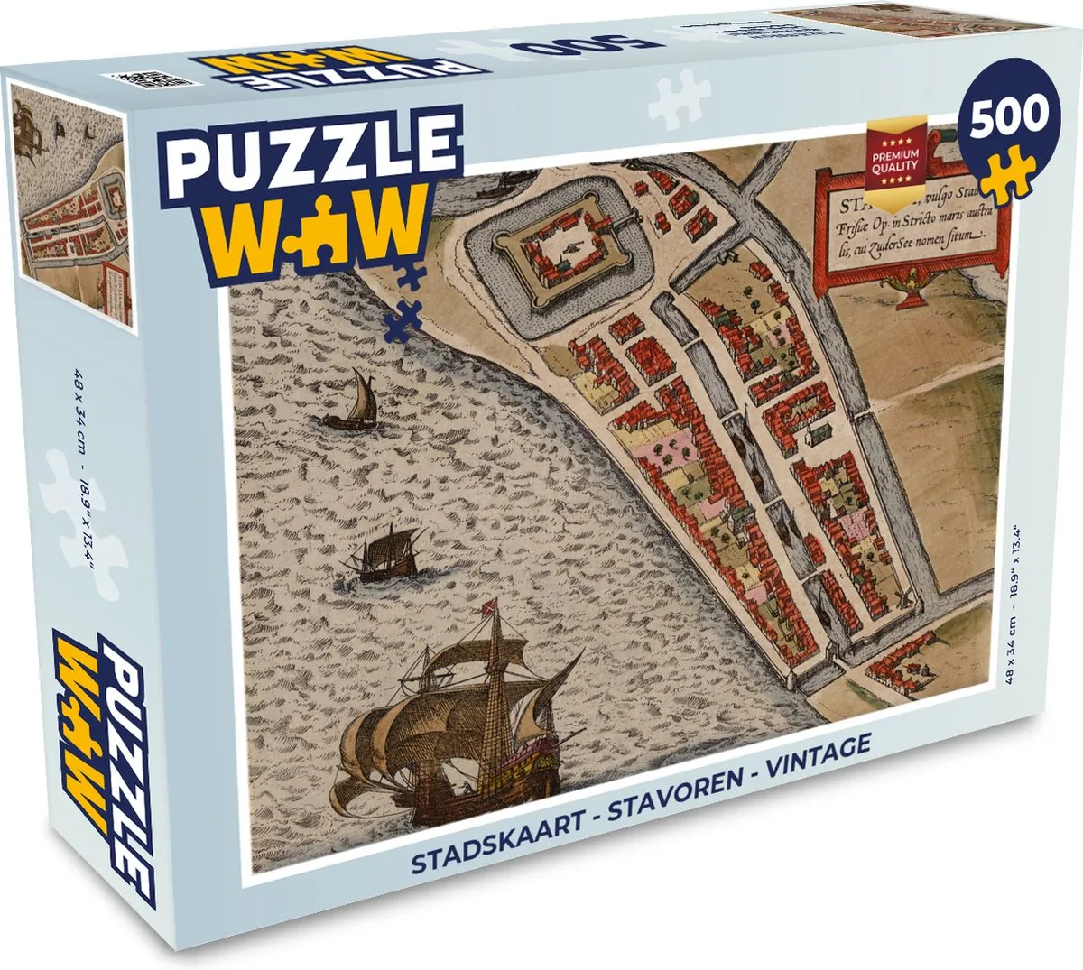 PuzzleWow Stadskaart Stavoren Vintage Legpuzzel 500 Stuks