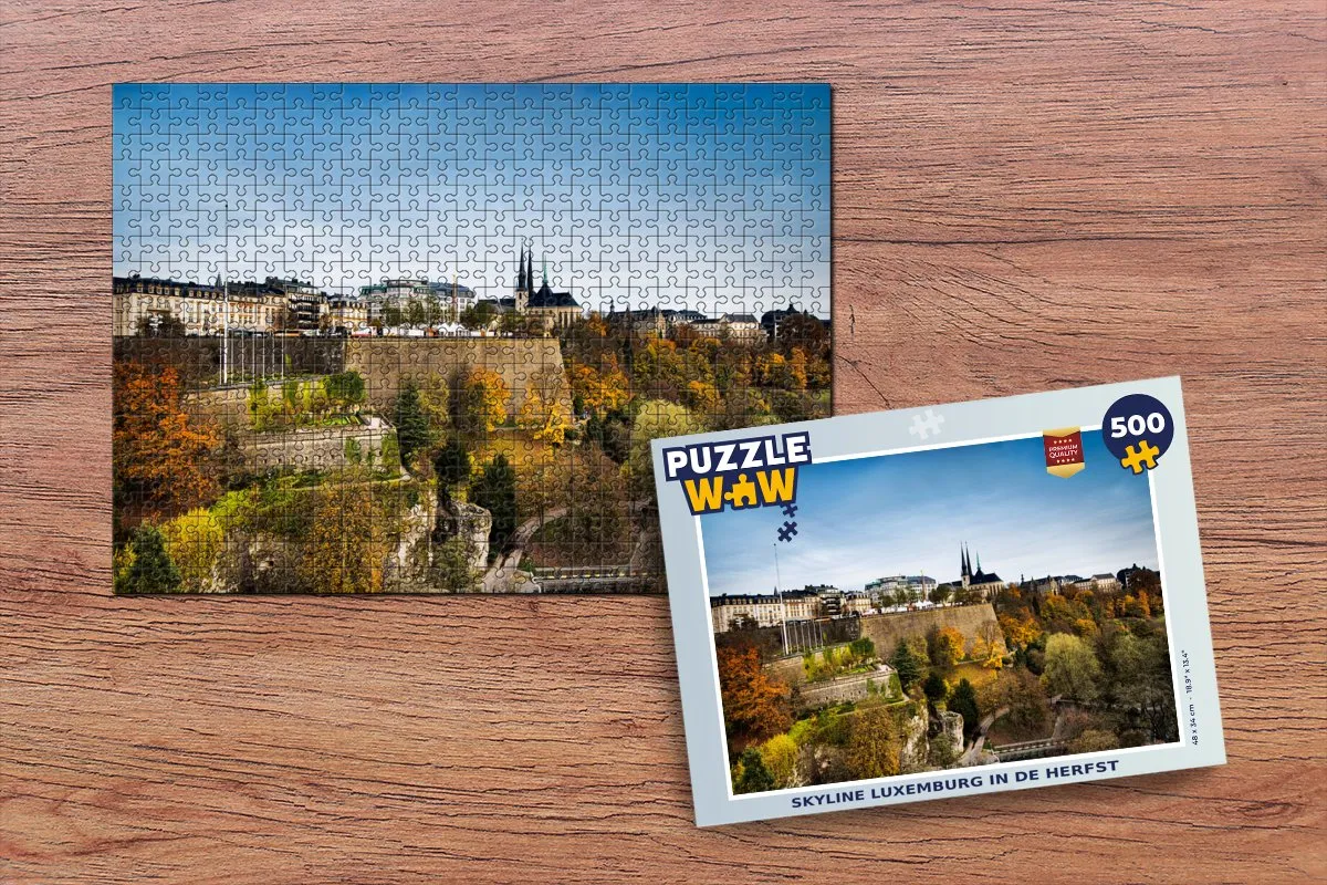 PuzzleWow Skyline Luxemburg Herfst Legpuzzel 500 Stuks - Multicolor