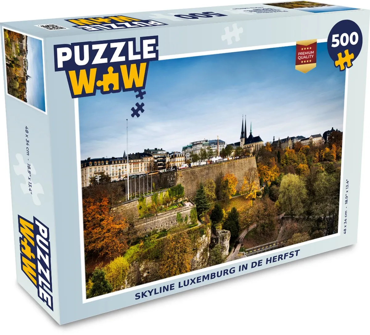 PuzzleWow Skyline Luxemburg Herfst Legpuzzel 500 Stuks - Multicolor