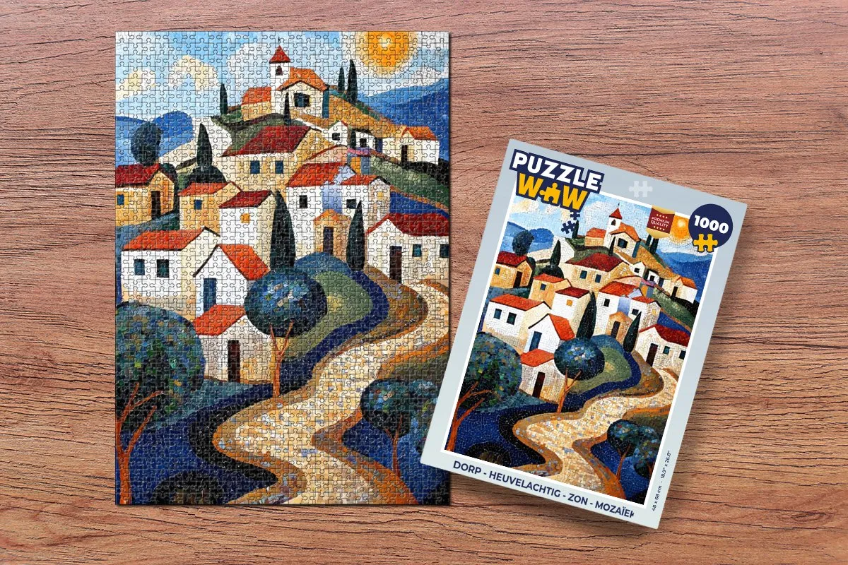 PuzzleWow Legpuzzel 1000 Stuks - Dorp Heuvel Zon