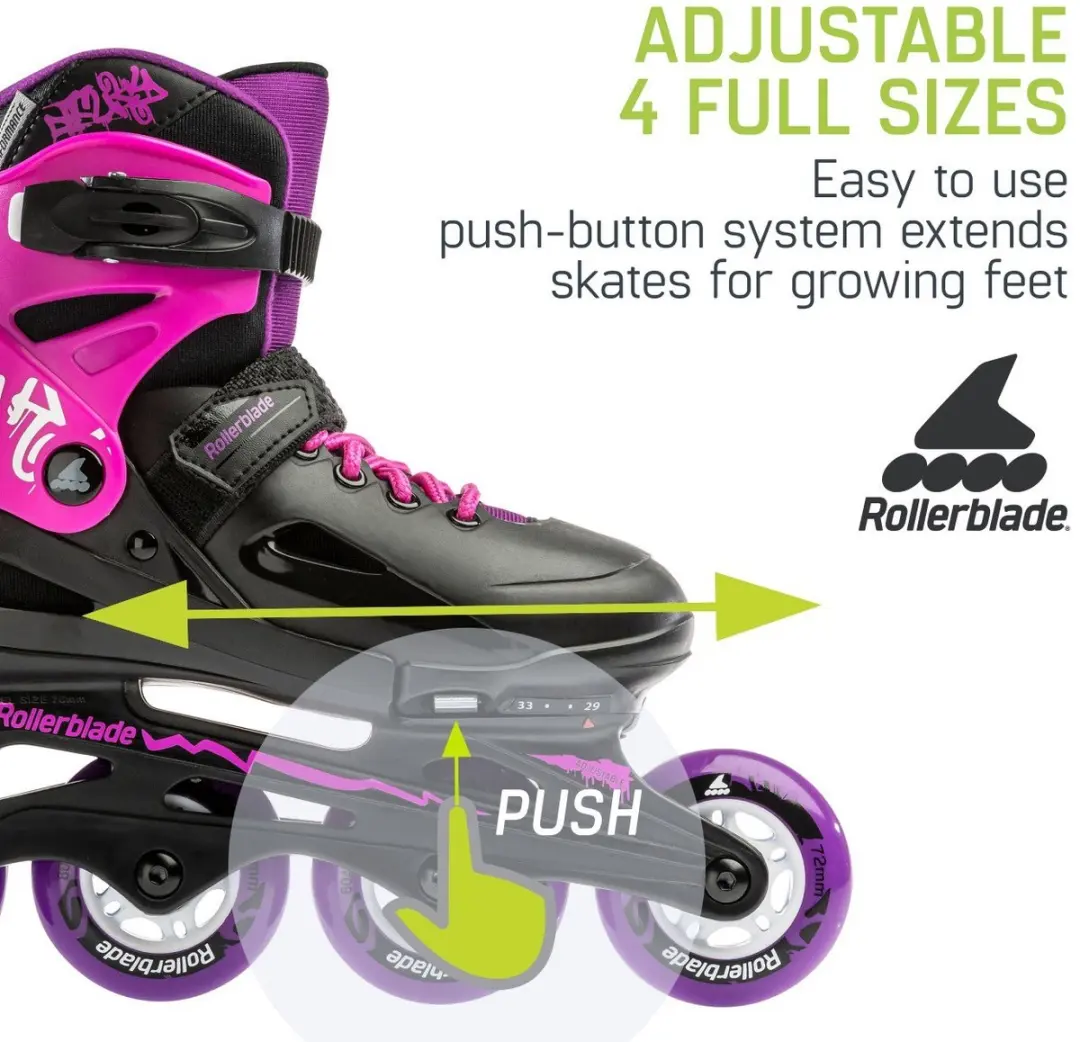 Rollerblade Fury Skate Junior - 72mm - Maat 36.5-40.5 - Zwart/roze/paars - afbeelding 6 van 6