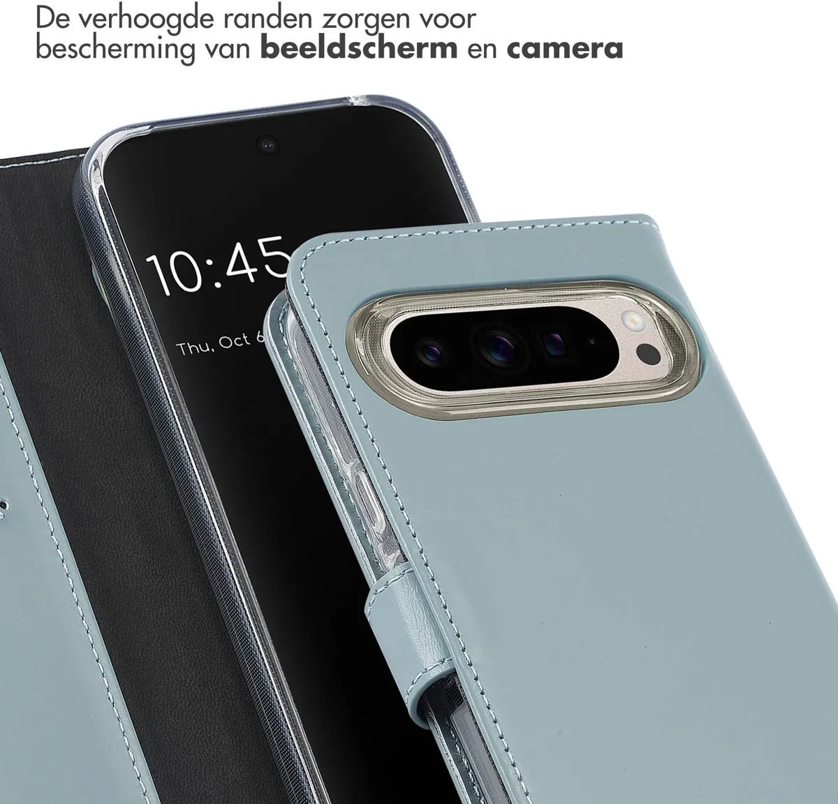 Selencia Echt Lederen Bookcase Hoesje - Google Pixel 9/9 Pro - Lichtblauw