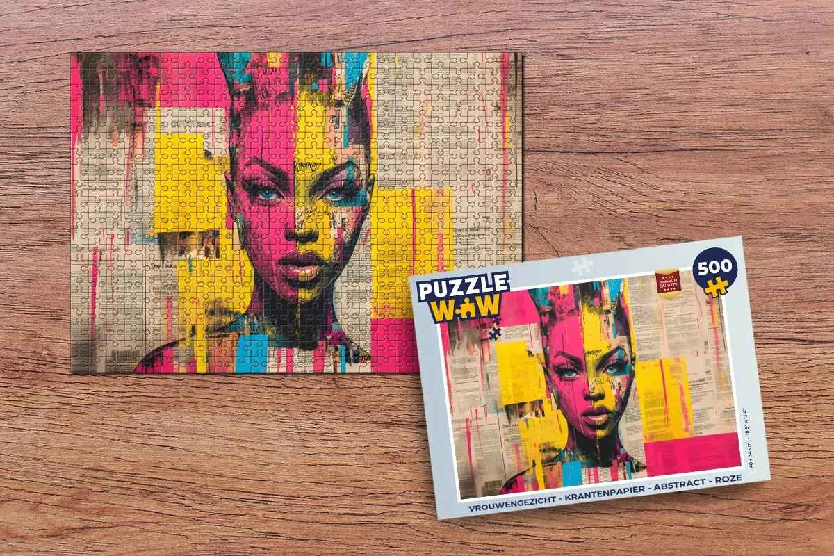 PuzzleWow Legpuzzel Vrouwengezicht 500 Stuks - Roze