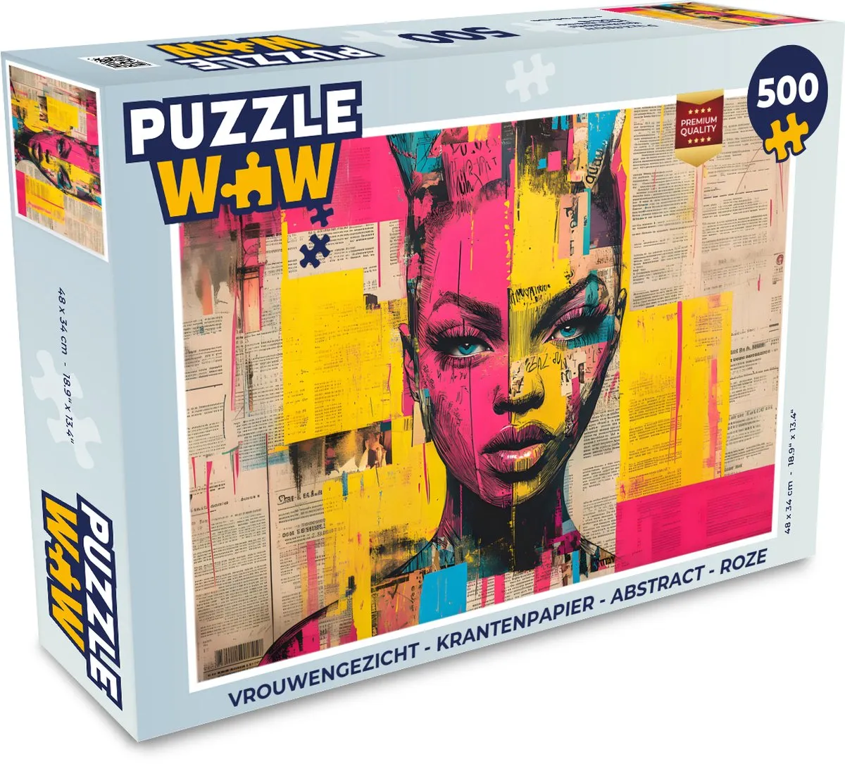 PuzzleWow Legpuzzel Vrouwengezicht 500 Stuks - Roze