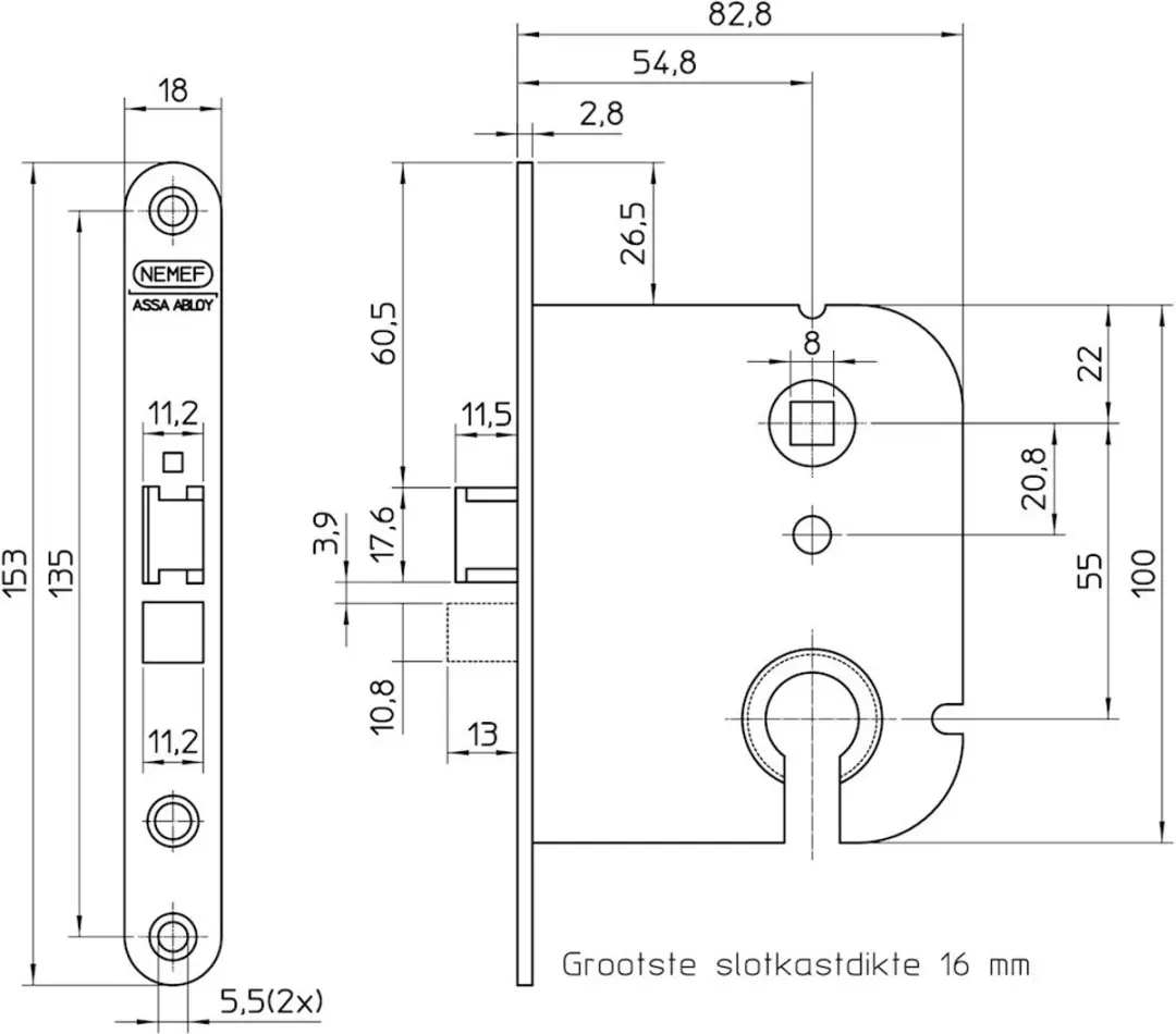 Nemef 1449 Insteekslot 55mm Hollands rechts wit - afbeelding 2 van 5