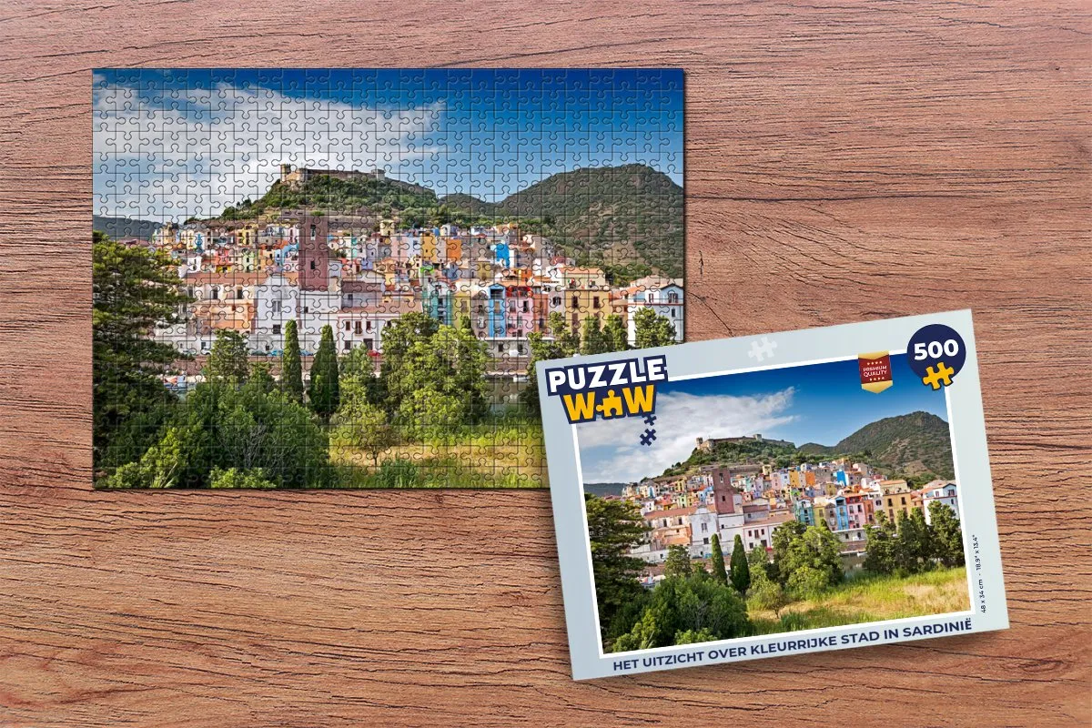 PuzzleWow Legpuzzel Het uitzicht over Kleurrijke Stad Sardinië 500 Stuks - Multicolor
