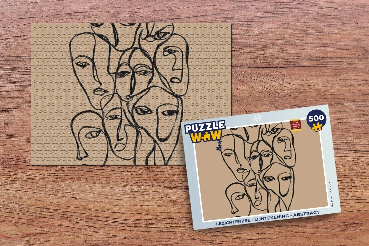 PuzzleWow Gezichtenzee Legpuzzel 500 Stuks - Abstract Lijntekening