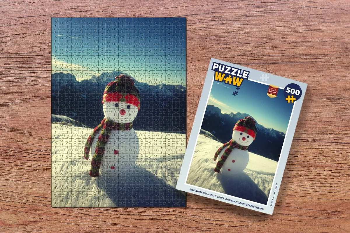 PuzzleWow Sneeuwpop Kerst Landschap Legpuzzel 500 Stuks - Multicolor