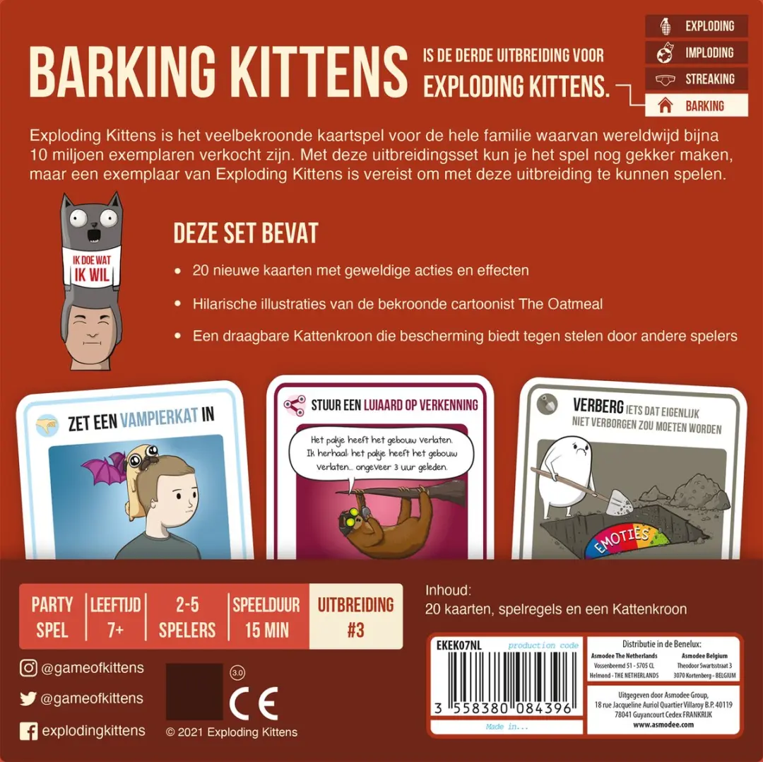 Exploding Kittens Barking Kittens NL Uitbreiding - Kaartspel - 2-10 Spelers