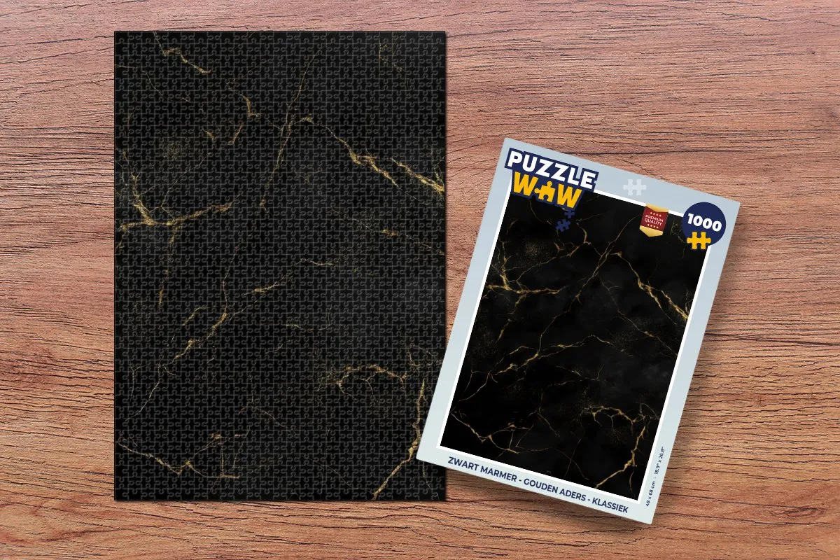 PuzzleWow Legpuzzel 1000 Stuks - Zwart Marmer met Gouden Aders